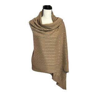 LIDA Beige Cable Knit Design Shawl, one size fits most